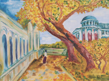 Painting titled "Autumn Walk" by Tatyana Pertsel, Original Artwork, Oil Mounted on Wood Stretcher frame