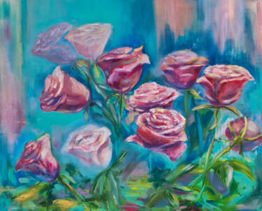 Schilderij getiteld "Roses" door Tatyana Pertsel, Origineel Kunstwerk, Olie