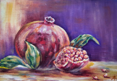 Painting titled "Pomegranate" by Tatyana Pertsel, Original Artwork, Oil Mounted on Cardboard