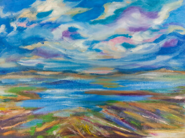 Painting titled "Clouds. Peace." by Tatyana Pertsel, Original Artwork, Oil Mounted on Cardboard