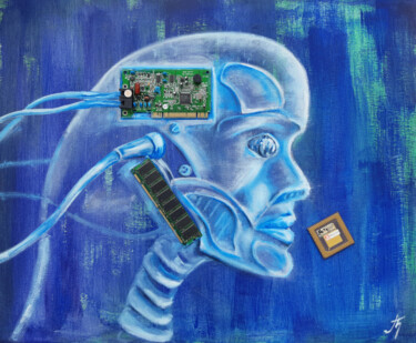 Коллажи под названием "Android" - Tatyana Pertsel, Подлинное произведение искусства, Масло Установлен на Деревянная рама для…