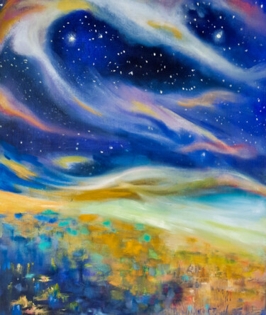 Painting titled "Whisper Of The Stars" by Tatyana Pertsel, Original Artwork, Oil Mounted on Wood Stretcher frame