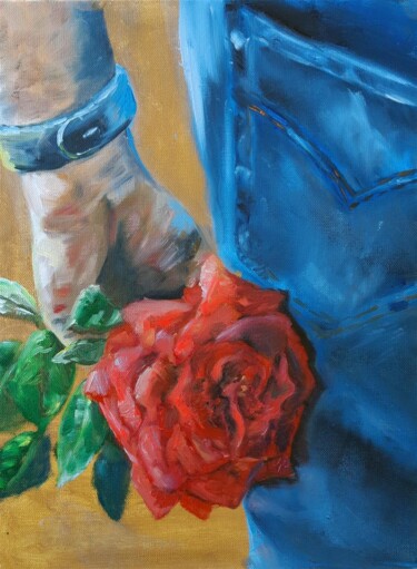 Painting titled "For Her" by Tatyana Pertsel, Original Artwork, Oil Mounted on Wood Stretcher frame