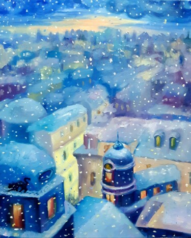 Painting titled "Winter Magic" by Tatyana Pertsel, Original Artwork, Oil Mounted on Wood Stretcher frame