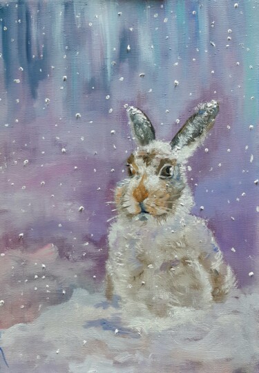 Painting titled "Hare" by Tatyana Pertsel, Original Artwork, Oil Mounted on Wood Stretcher frame
