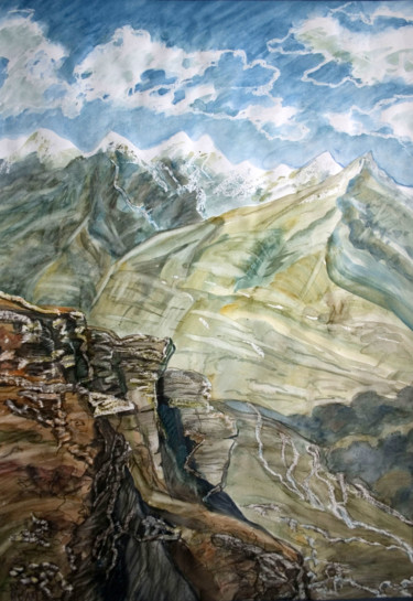 Pintura intitulada "The sky and rocks" por Tatyana Petrova-Latysheva, Obras de arte originais, Aquarela
