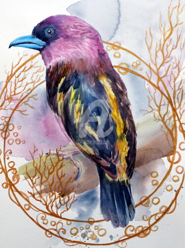 Рисунок под названием "tropical bird water…" - Tatyana Pustovit, Подлинное произведение искусства, Акварель