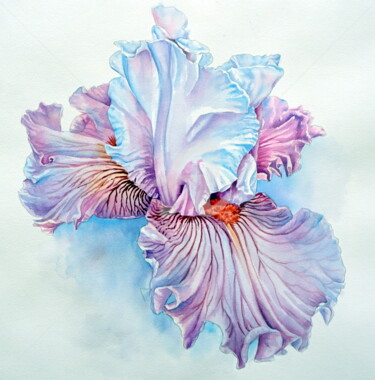 Картина под названием "lilac iris in water…" - Tatyana Pustovit, Подлинное произведение искусства, Акварель