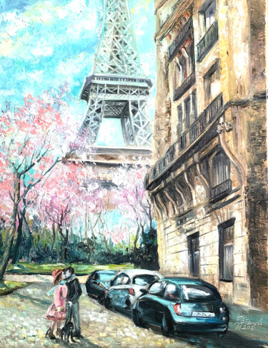 Painting titled "Paris Oil Painting…" by Tatyana Ustyantseva, Original Artwork, Oil Mounted on Wood Stretcher frame