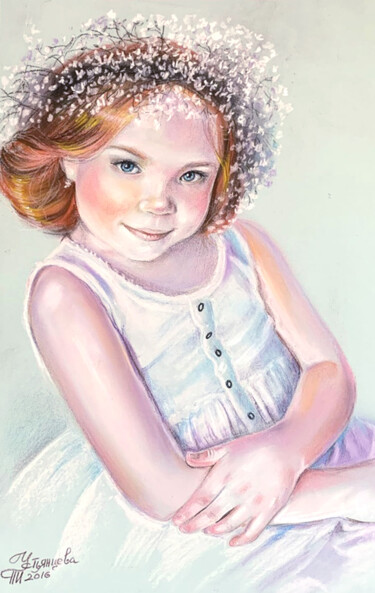 Peinture intitulée "Little Girl Paintin…" par Tatyana Ustyantseva, Œuvre d'art originale, Pastel