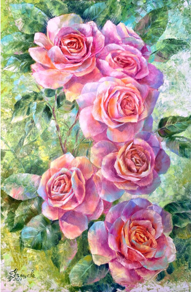 Картина под названием "Rose Oil Painting F…" - Tatyana Ustyantseva, Подлинное произведение искусства, Масло