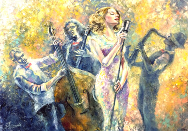 Pittura intitolato "Musicians Painting…" da Tatyana Ustyantseva, Opera d'arte originale, Olio