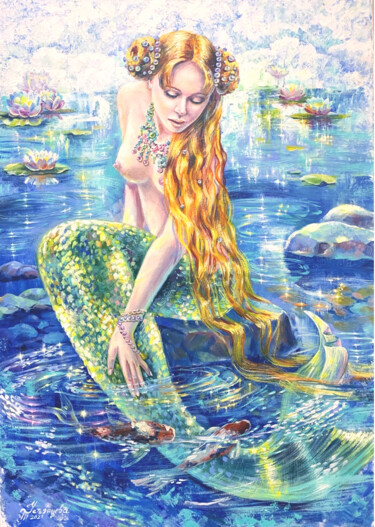 Картина под названием "Mermaid Oil Paintin…" - Tatyana Ustyantseva, Подлинное произведение искусства, Масло