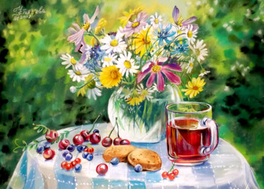 Painting titled "Dessin de fleurs pa…" by Tatyana Ustyantseva, Original Artwork, Pastel