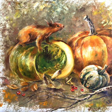 Peinture intitulée "squirrel painting _…" par Tatyana Ustyantseva, Œuvre d'art originale, Huile