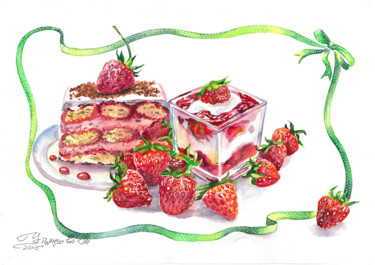 Malerei mit dem Titel "Dessert Painting St…" von Tatyana Ustyantseva, Original-Kunstwerk, Aquarell