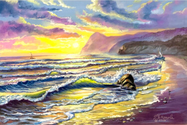 Malarstwo zatytułowany „Sunset painting ori…” autorstwa Tatyana Ustyantseva, Oryginalna praca, Pastel
