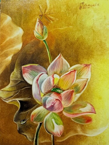 Schilderij getiteld "Lotus Oil Painting" door Tatyana Ustyantseva, Origineel Kunstwerk, Olie