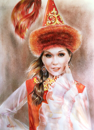 Drawing titled "Portrait of a Woman" by Tatyana Ustyantseva, Original Artwork, Pastel