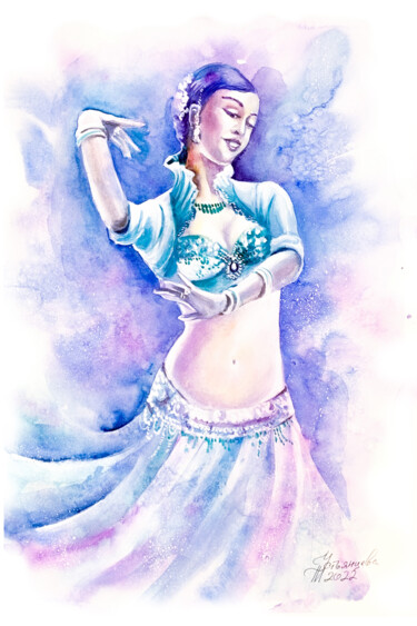 Malarstwo zatytułowany „Dance Indian Painti…” autorstwa Tatyana Ustyantseva, Oryginalna praca, Akwarela