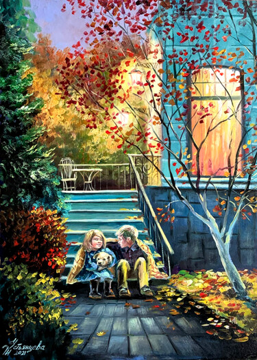 Картина под названием "Autumn mood" - Tatyana Ustyantseva, Подлинное произведение искусства, Масло