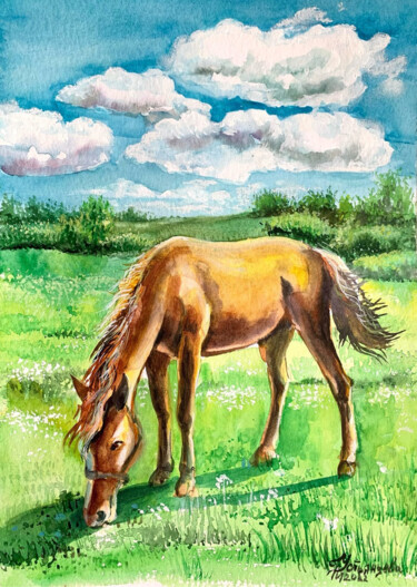 Pintura titulada "Horse watercolor pa…" por Tatyana Ustyantseva, Obra de arte original, Acuarela