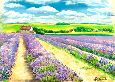 Картина под названием "Lavender field past…" - Tatyana Ustyantseva, Подлинное произведение искусства, Пастель