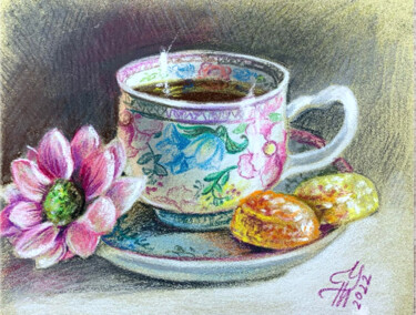 Pintura intitulada "Cup pastel painting" por Tatyana Ustyantseva, Obras de arte originais, Pastel