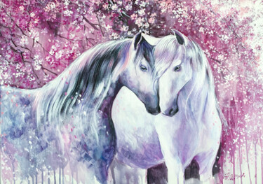 Ζωγραφική με τίτλο "Horses Painting" από Tatyana Ustyantseva, Αυθεντικά έργα τέχνης, Λάδι
