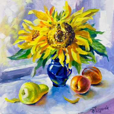 Painting titled "Sunflowers oil pain…" by Tatyana Ustyantseva, Original Artwork, Oil