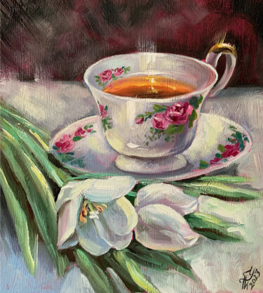 Painting titled "still life with a c…" by Tatyana Ustyantseva, Original Artwork, Oil