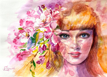「Portrait of a woman…」というタイトルの絵画 Tatyana Ustyantsevaによって, オリジナルのアートワーク, 水彩画