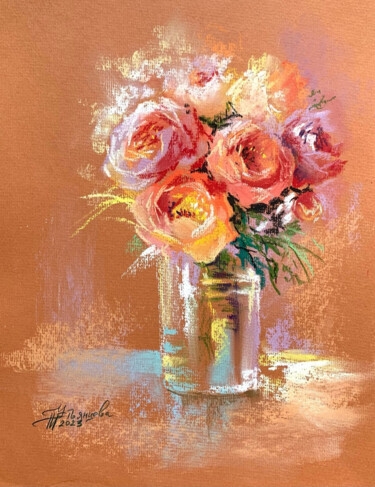 Картина под названием "Bouquet of peonies…" - Tatyana Ustyantseva, Подлинное произведение искусства, Пастель