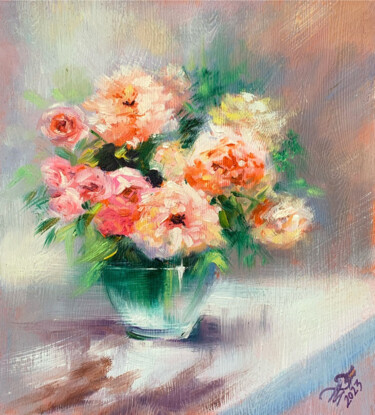 Painting titled "Delicate bouquet oi…" by Tatyana Ustyantseva, Original Artwork, Oil