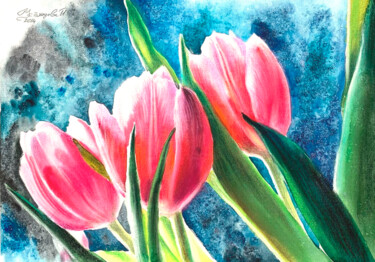 Картина под названием "Red tulips  waterco…" - Tatyana Ustyantseva, Подлинное произведение искусства, Акварель