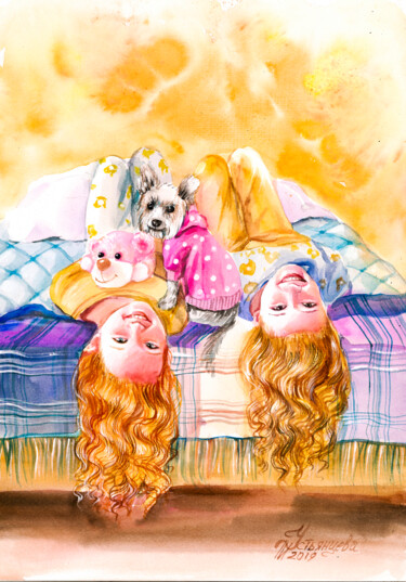 绘画 标题为“Children watercolor…” 由Tatyana Ustyantseva, 原创艺术品, 水彩