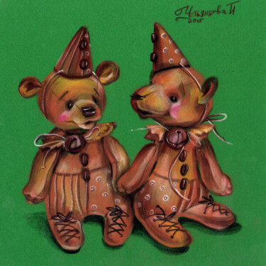 绘画 标题为“Teddy Bears painting” 由Tatyana Ustyantseva, 原创艺术品, 粉彩