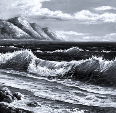 Painting titled "Coast painting Seas…" by Tatyana Ustyantseva, Original Artwork, Oil