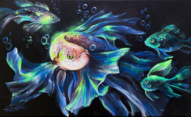 Malerei mit dem Titel "Fish acrylic painti…" von Tatyana Ustyantseva, Original-Kunstwerk, Acryl