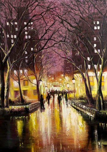 Картина под названием "Evening City" - Tatyana Ustyantseva, Подлинное произведение искусства, Масло