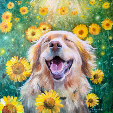 Peinture intitulée "The Joy of a dog" par Tatyana Ustyantseva, Œuvre d'art originale, Huile