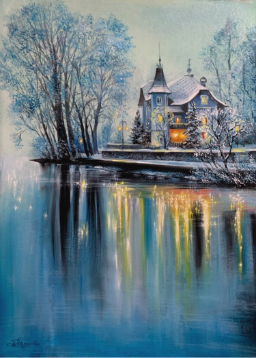 Peinture intitulée "Winter landscape wi…" par Tatyana Ustyantseva, Œuvre d'art originale, Huile