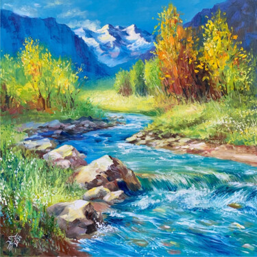 Painting titled "Autumn mountain lan…" by Tatyana Ustyantseva, Original Artwork, Oil
