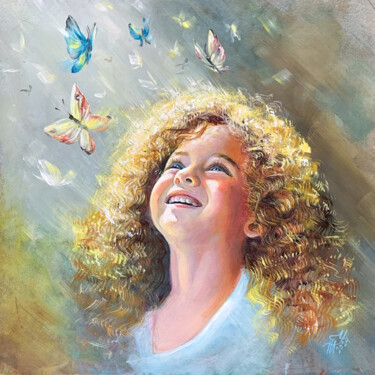 Schilderij getiteld "Butterfly painting" door Tatyana Ustyantseva, Origineel Kunstwerk, Olie