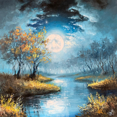 Картина под названием "Moonlit night" - Tatyana Ustyantseva, Подлинное произведение искусства, Масло