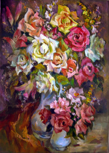 Painting titled "Roses" by Tatyana Voronin, Original Artwork, Oil