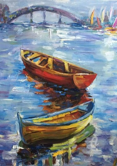 Malerei mit dem Titel "Лодки" von Tatyana Yakimova, Original-Kunstwerk, Öl