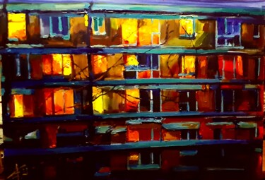 Painting titled "Ночные окна" by Tatyana Zakharova, Original Artwork, Acrylic
