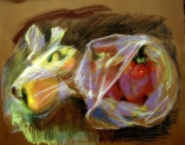 Картина под названием "Перцы в мешочках" - Tatyana Zakharova, Подлинное произведение искусства, Пастель