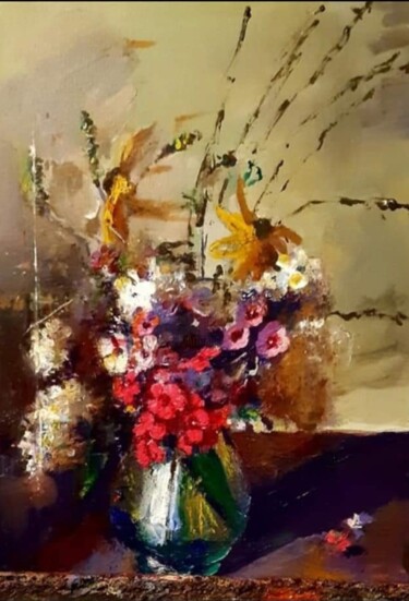 Painting titled "Полевые цветы в ваз…" by Tatyana Zakharova, Original Artwork, Oil